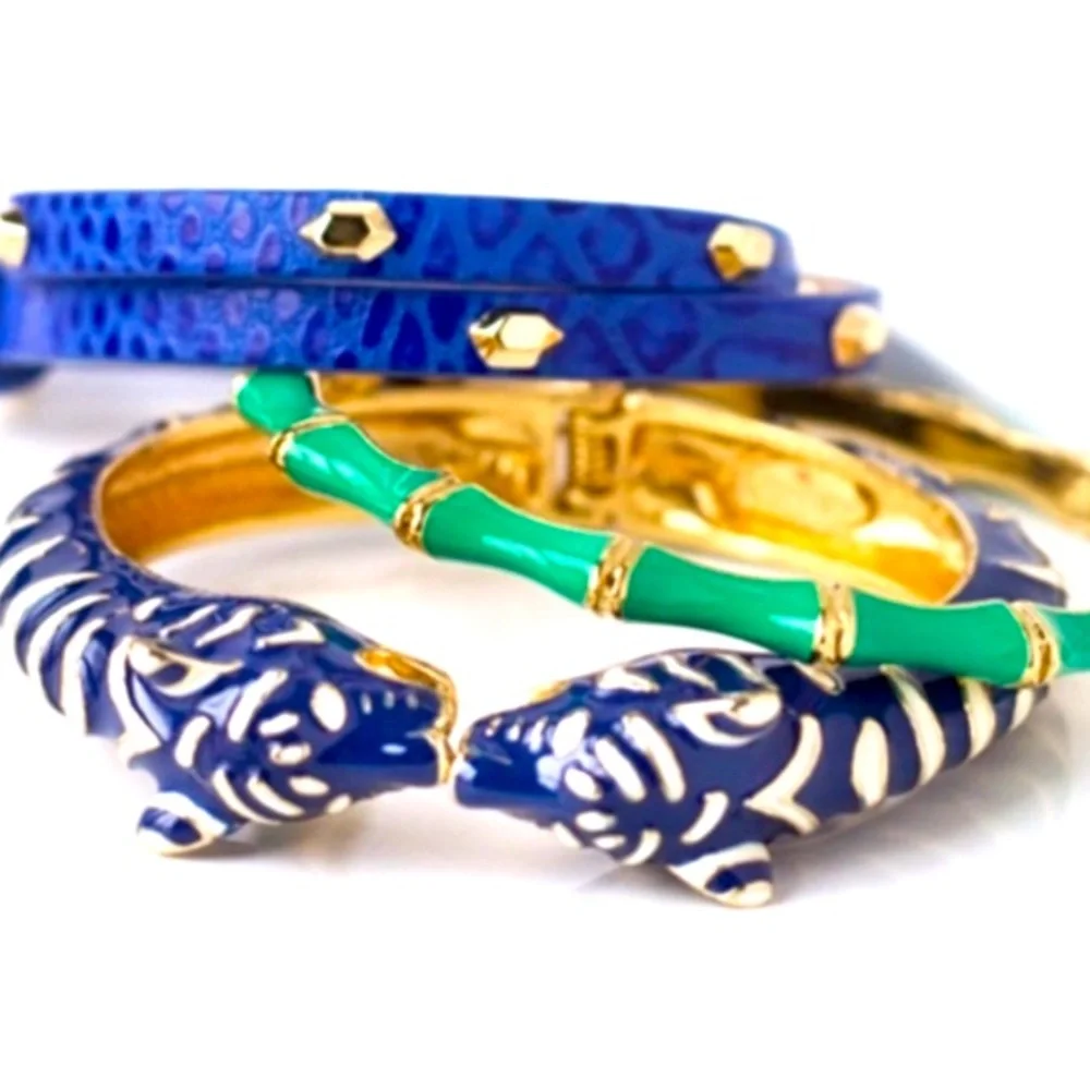 Stella & Dot | Dainty Gold Bangle Bracelet COBALT BLUE+Gold Julep Bangle